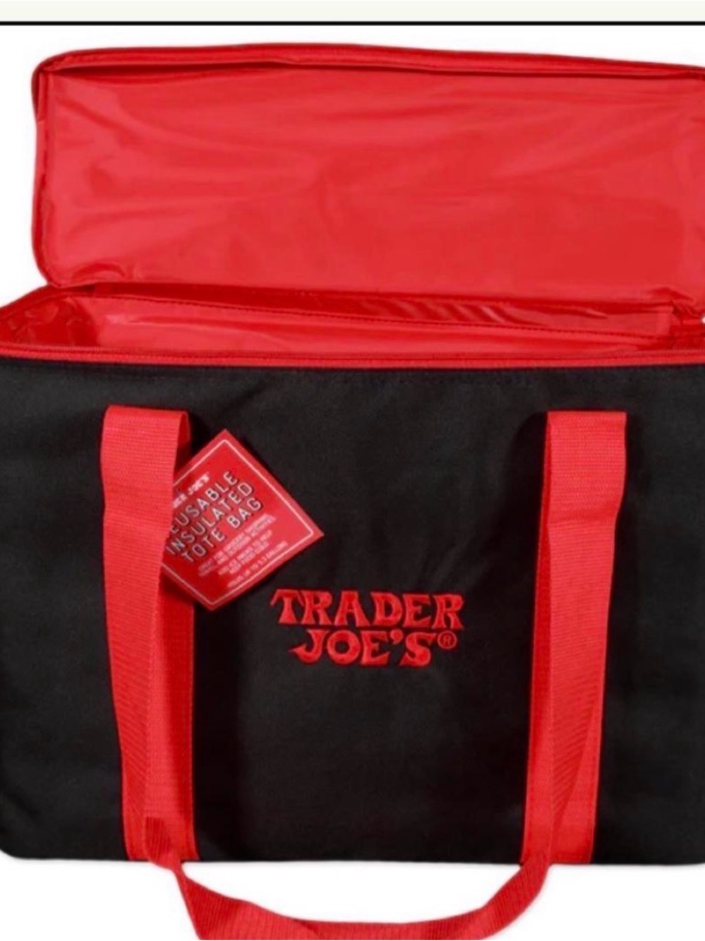 Trader Joe's Insulated Tote Bag - Black with Red - Picture 2 of 3